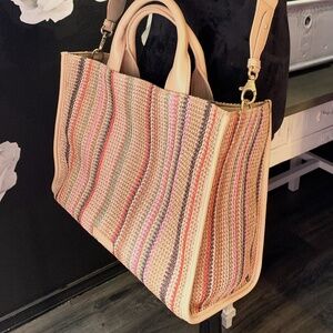 Tan multi color woven straw Tote w/Strap NWT Antonio Melani